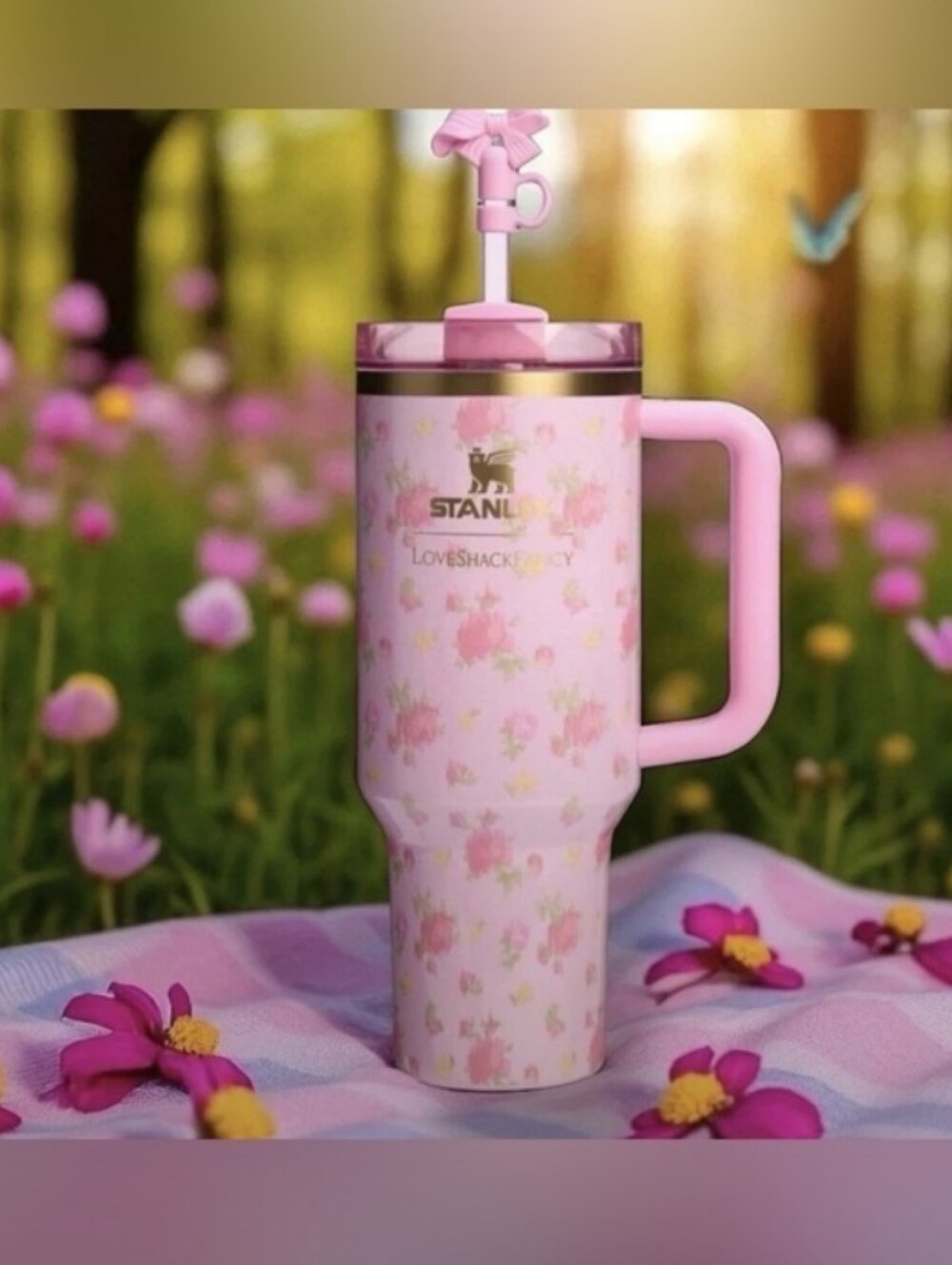 Loveshackfancy X Stanley-Flowstate Quencher 40oz Tumbler Set (Ibiza Sunset 🎀🩷)